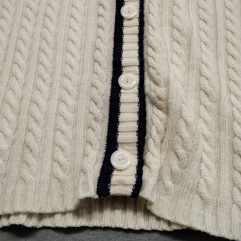 Vintage Loubella Extendables White Dk Blue knit cardigan sweater M - Picture 4 of 13